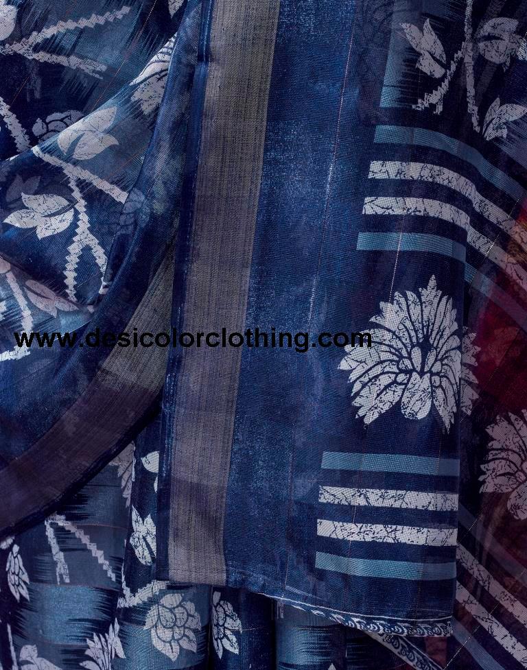 Dark Blue Cotton Zari Saree