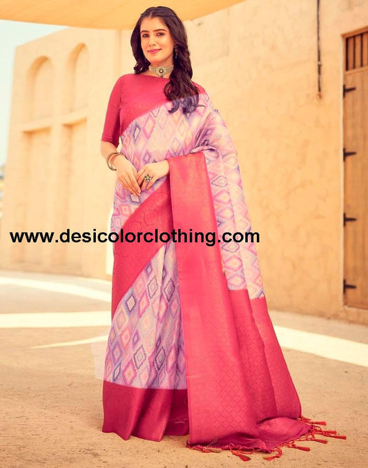 Rose Pink Silk Printed Ready To Wear