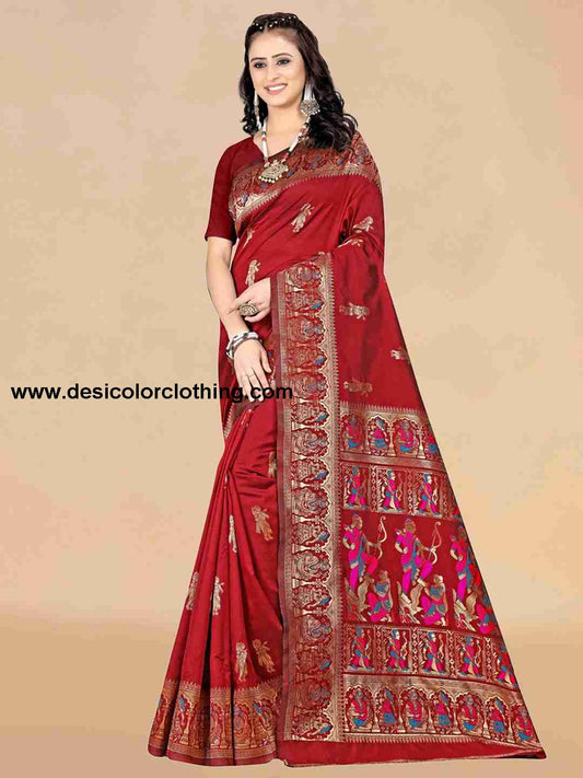 Red Silk Plain Saree