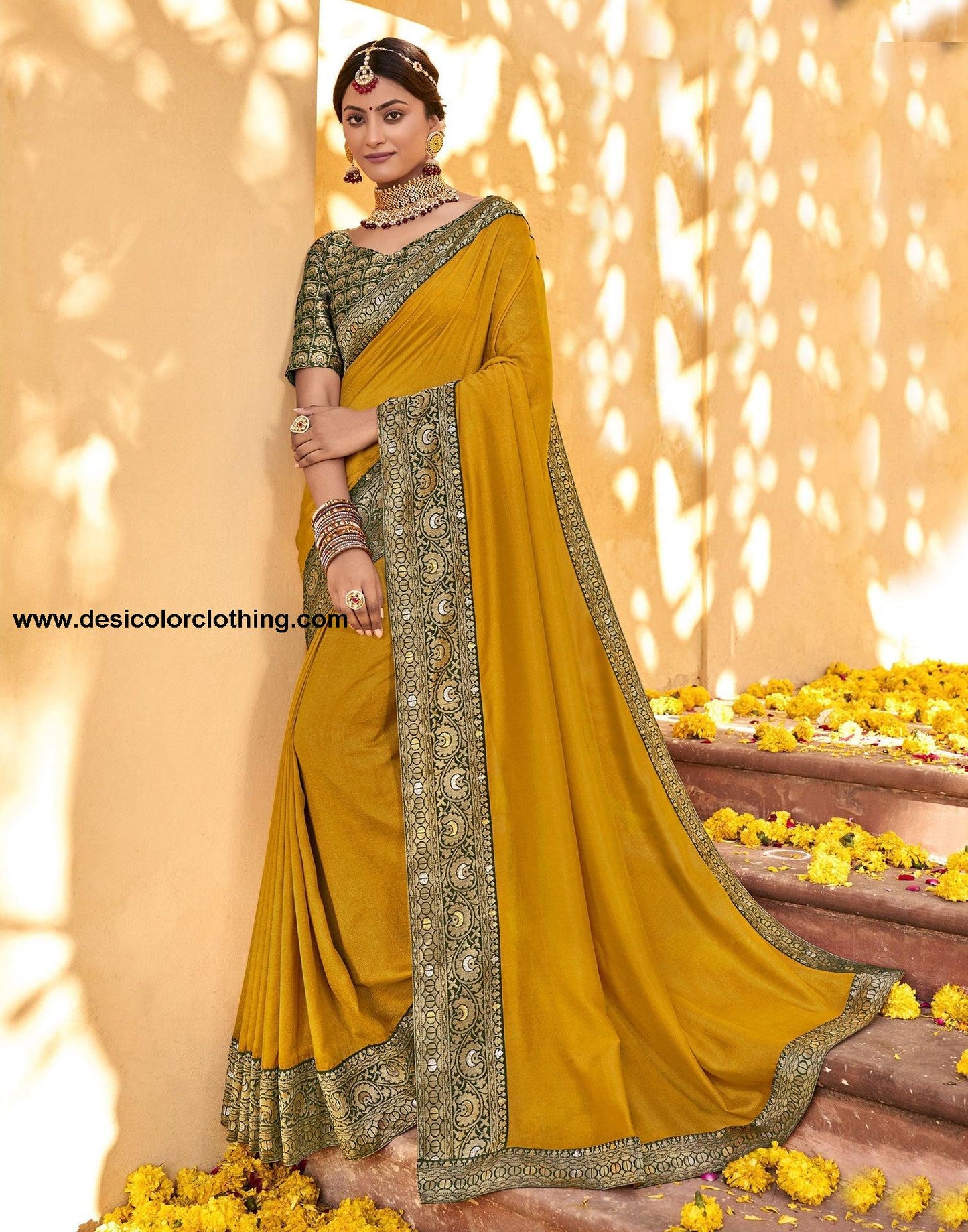 Yellow Plain Silk Saree