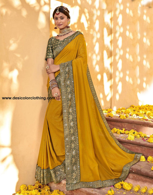 Yellow Plain Silk Saree