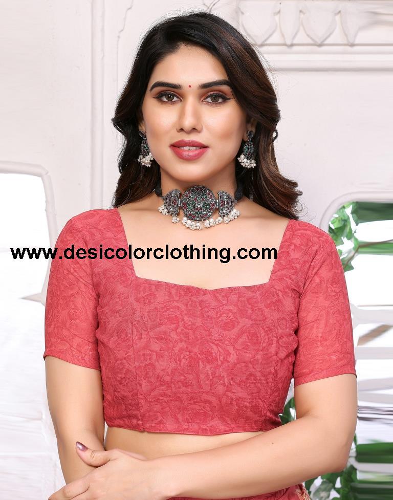 Rose Pink Georgette Floral Printed Saree