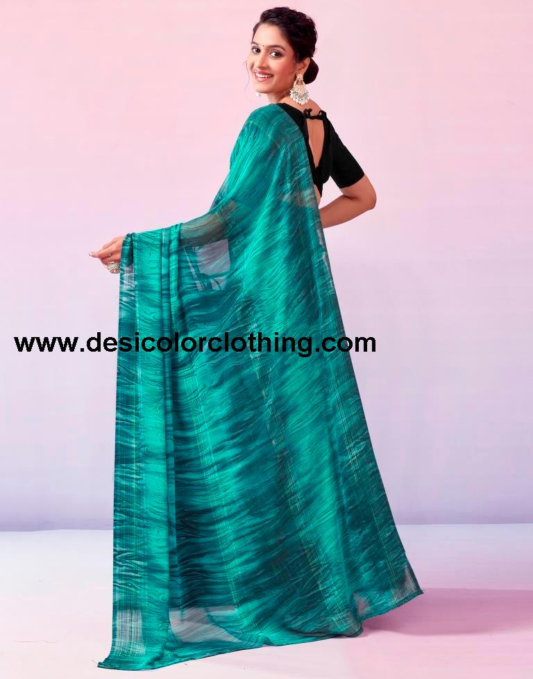 Turquoise Georgette Printed Ready to Wear Saree