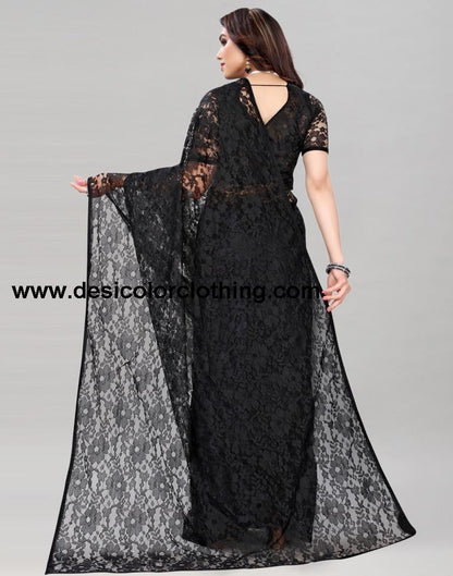 Black Coloured Russel Net Partywear saree