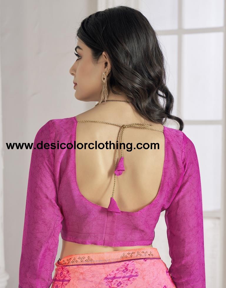 Rose Pink Chiffon Printed Saree
