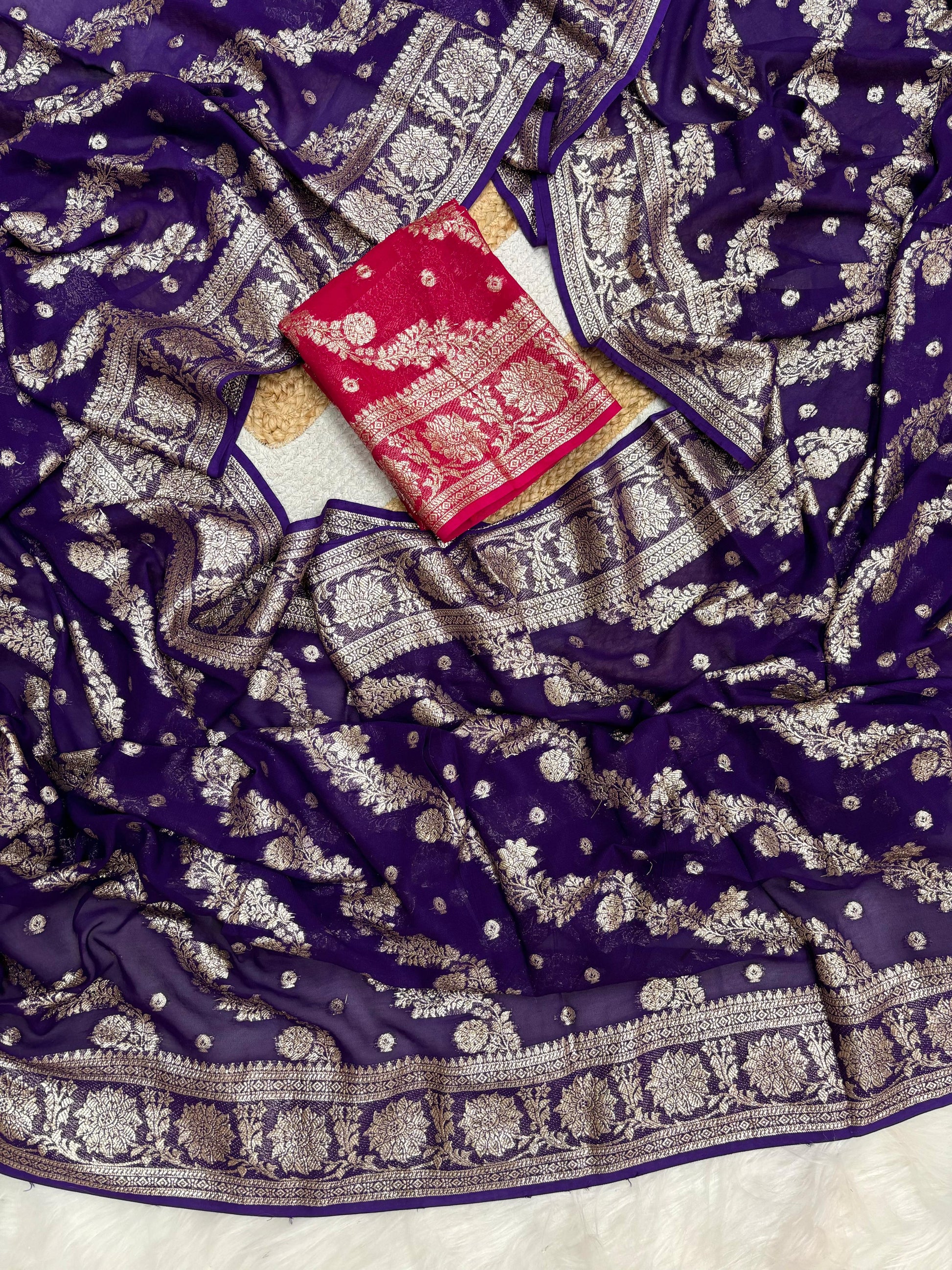 Product Image - Elegant Viscose Georgette Saree with Zari Weaving - Festive Wear