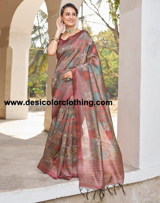 Rust Silk Printed Ready To Wear