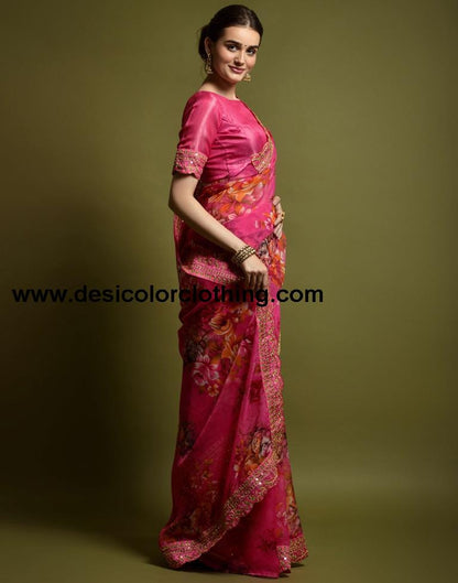 Pink Printed Chiffon Saree