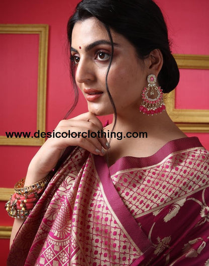 Dark Magenta Silk Plain Saree