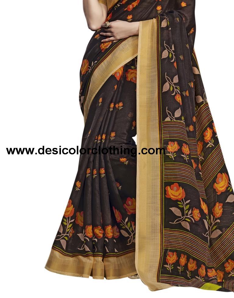 Brown Coloured Cotton Silk Printed Casual saree
