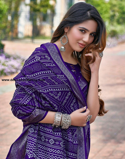 Voilet Silk Printed Saree