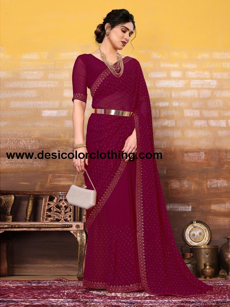 Rani Pink Plain Georgette Saree