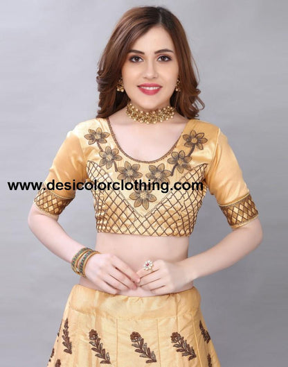 Bedazzling Cream Coloured Satin Silk Embroidered Casual Wear Lehenga | SLV119L10408