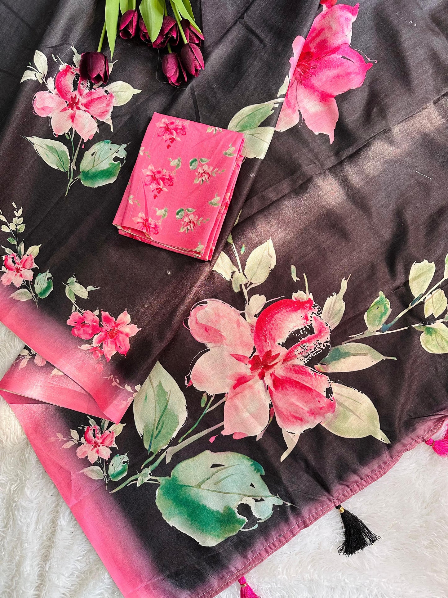 Product Image - Exclusive Tussar Silk Saree with Floral Pattern
