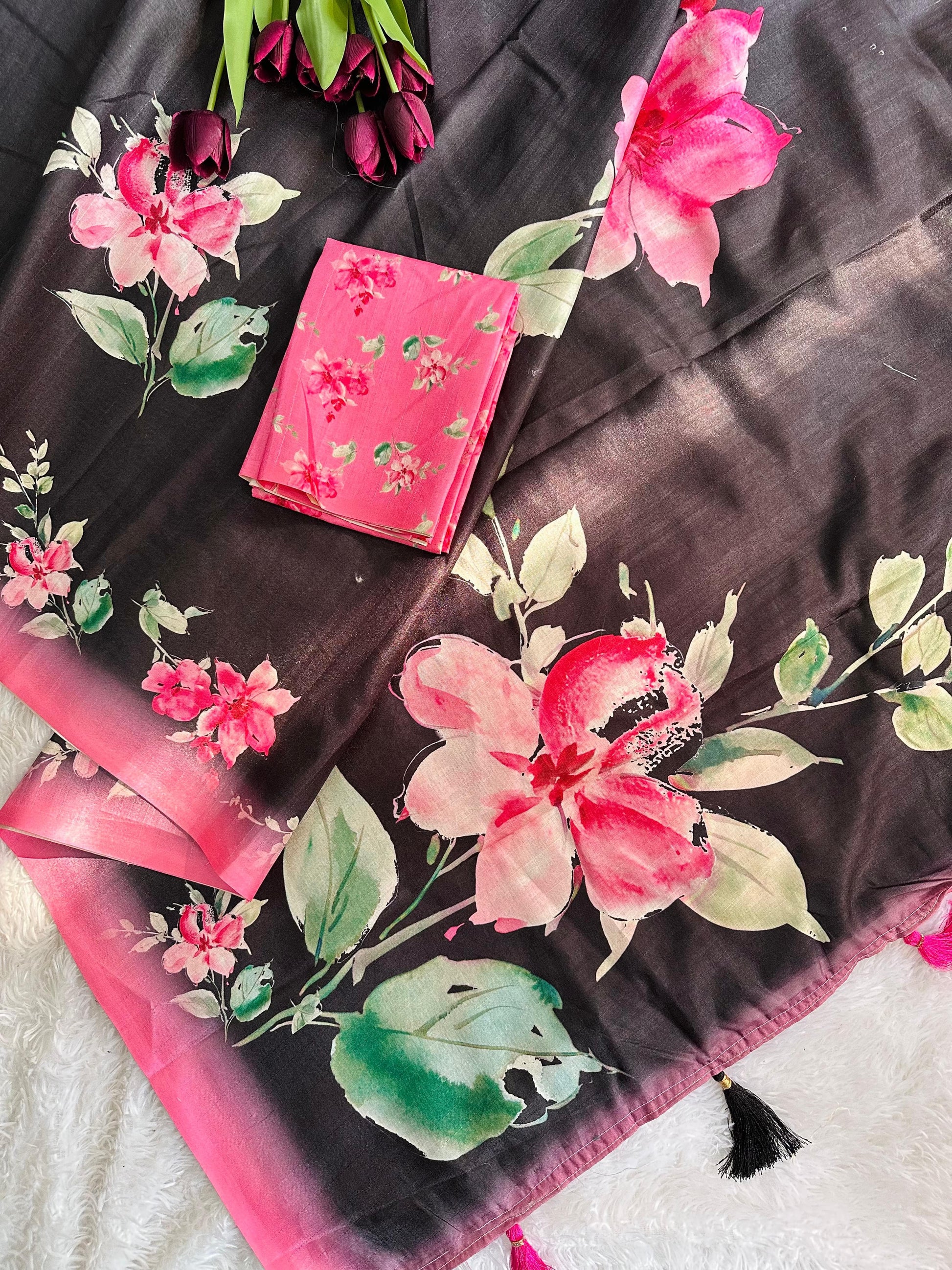 Product Image - Exclusive Tussar Silk Saree with Floral Pattern