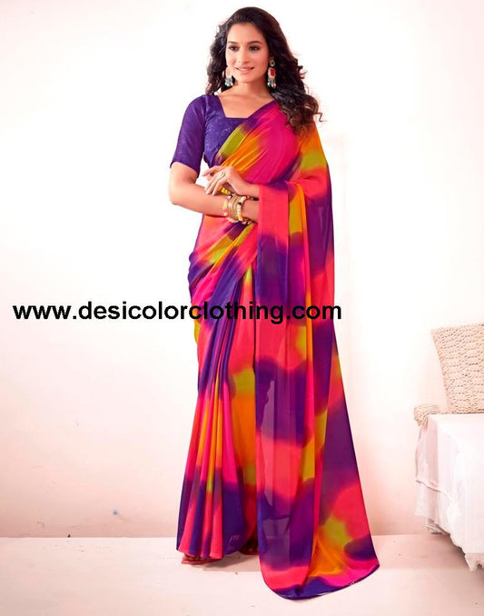 Purple Georgette Printed Saree