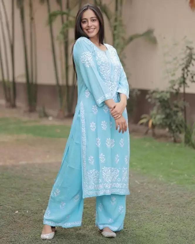 Product Image - Elegant Chikankari Kurti with Pant Set - Perfect Festive and Workwear