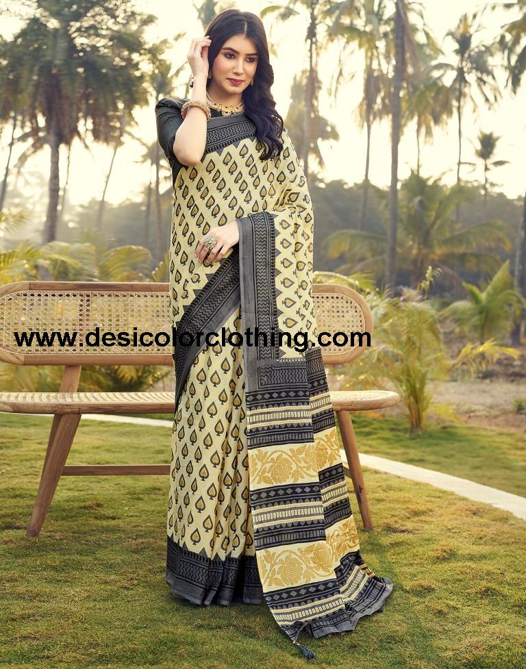 Pastel Yellow Cotton Printed Ready To Wear