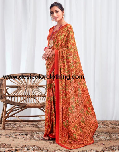 Rust Silk Printed Sarees