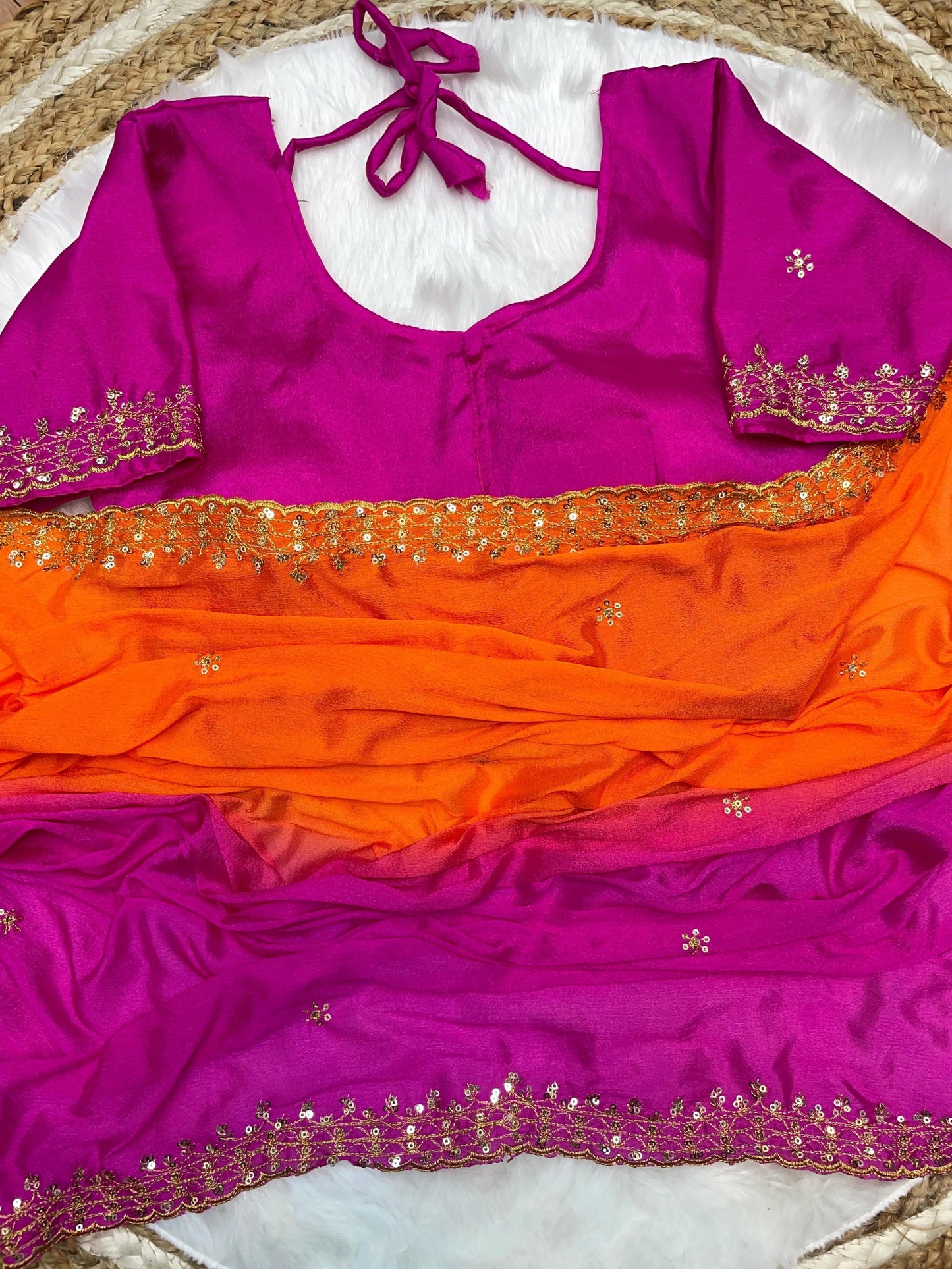 Product Image - Elegant Chinnon Saree with Heavy Embroidery and Jari Work