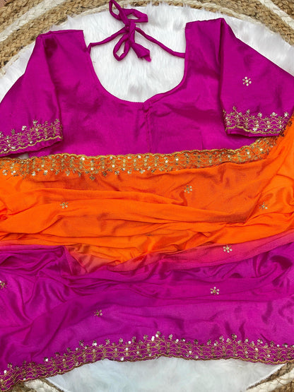 Product Image - Elegant Chinnon Saree with Heavy Embroidery and Jari Work