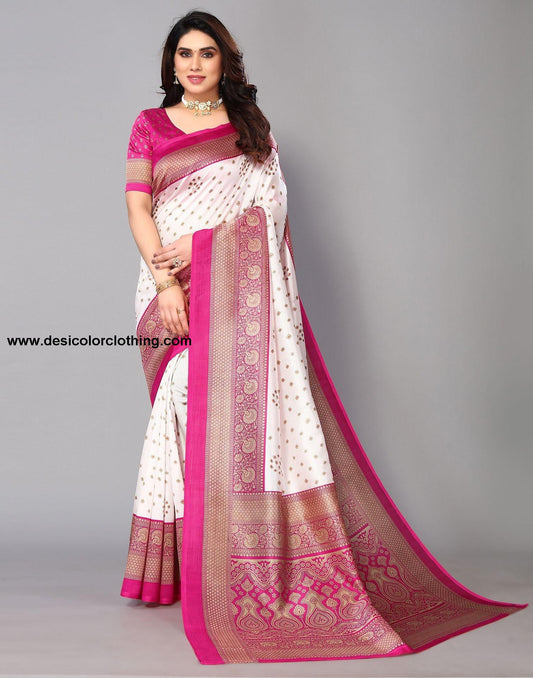 White Silk Bandhani Saree