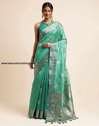 Rama Green Silk Banarasi Saree