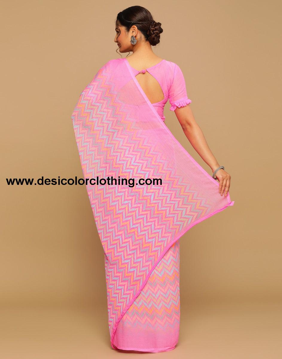 Pink Printed Saree