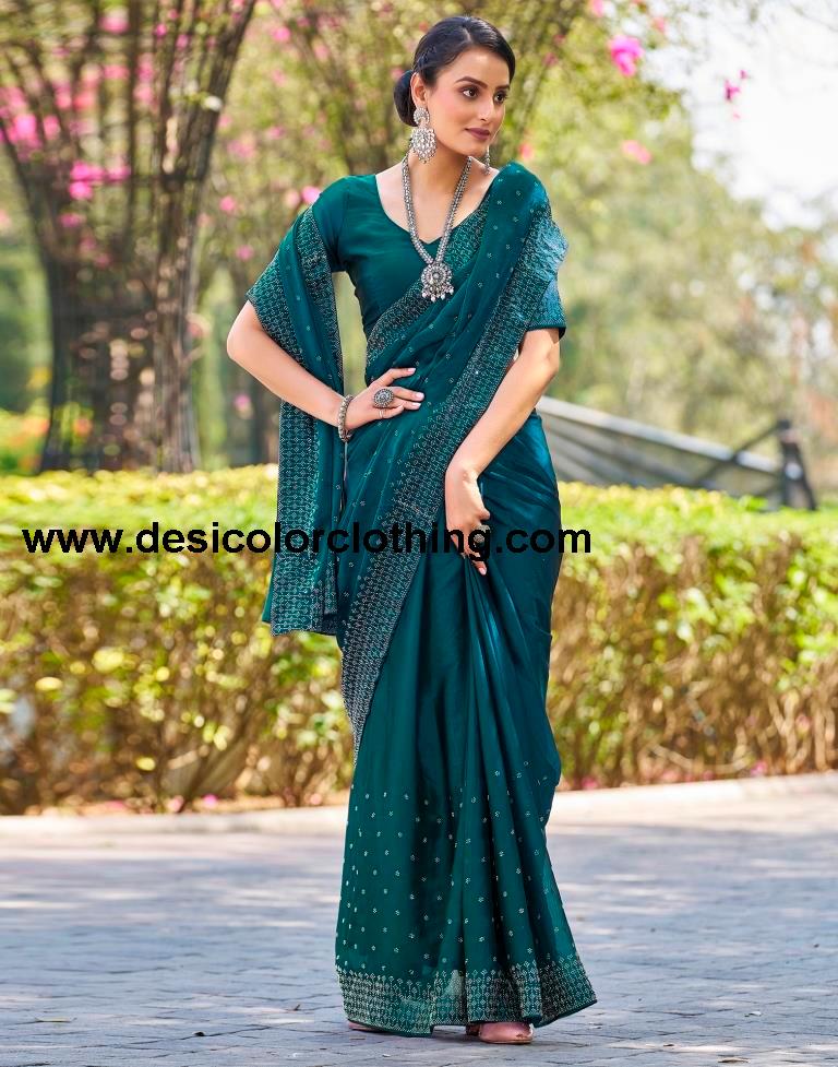 Rama Blue Georgette Plain Saree