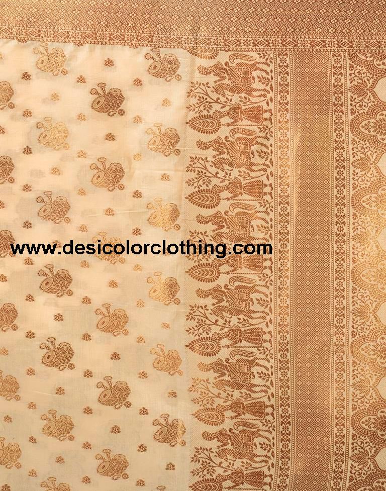 Beige Silk Plain Saree