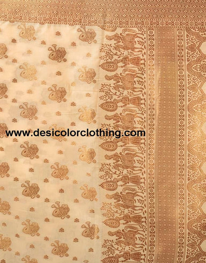Beige Silk Plain Saree