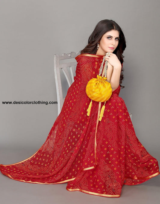 Red Bandhani Printed Saree