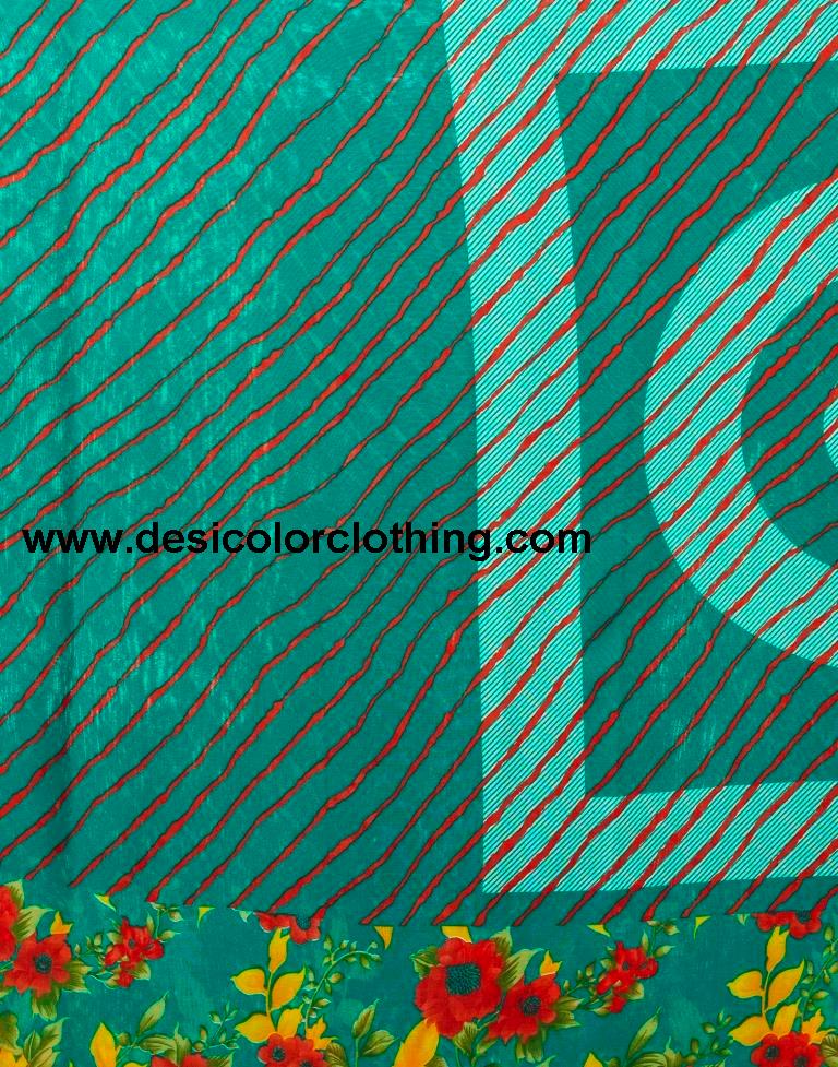 Teal Green Renial Printed  Saree