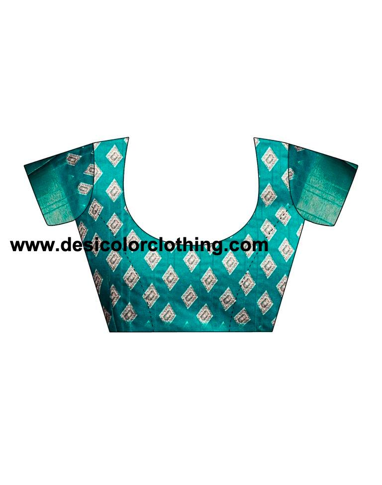 Rama Green Silk Printed  Saree
