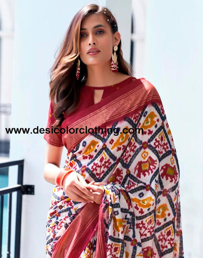 Red Silk Printed Saree