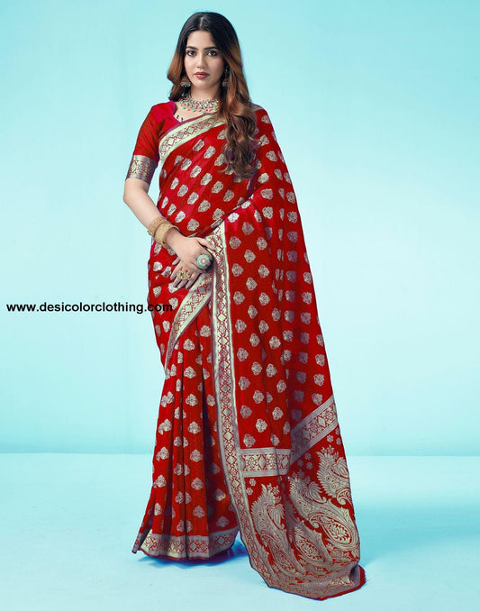 Red Jacquard Silk Saree