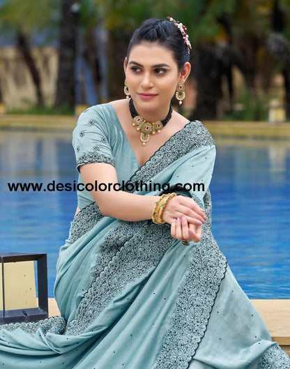 Pastel Blue Plain Silk Saree