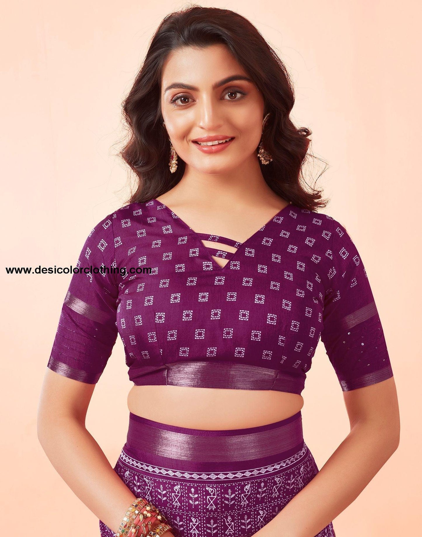 Wine Printed Cotton Saree
