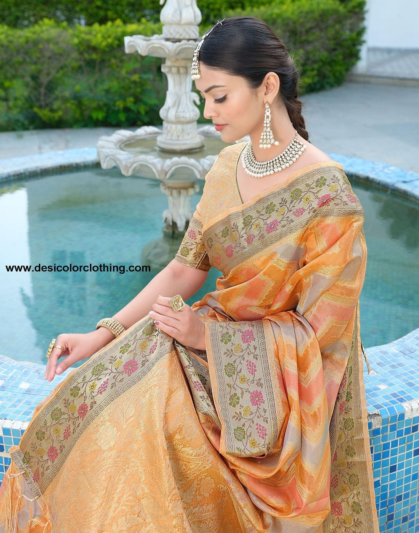 Orange Woven Banarasi Organza Saree