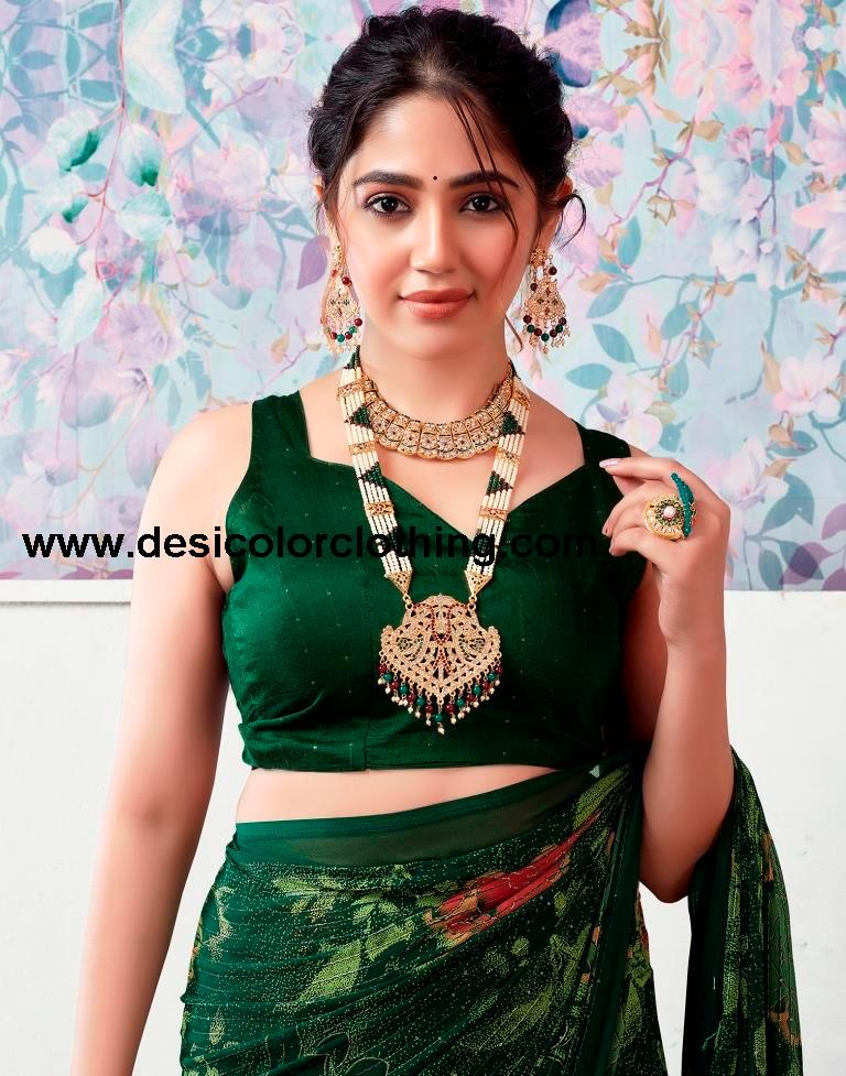 Dark Green Georgette Printed Sarees