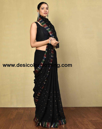 Black Georgette Plain Saree