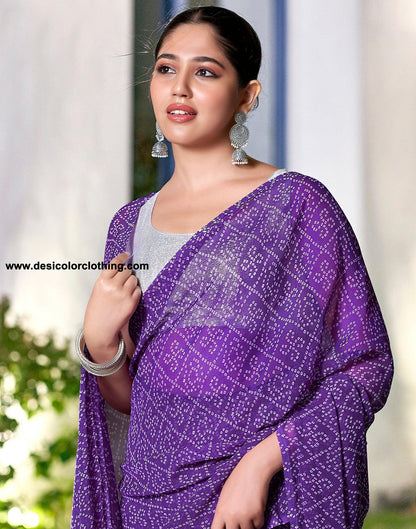 Purple Georgette Printed Ready to Wear Saree
