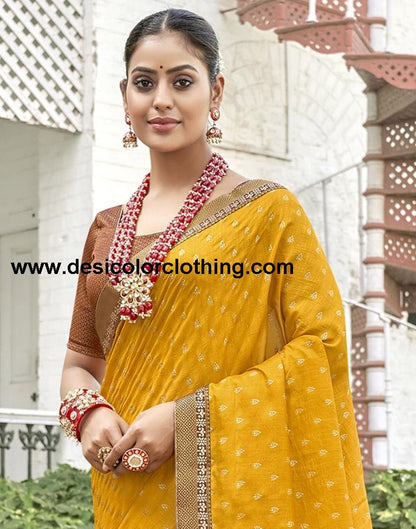 Yellow Silk Printed Saree