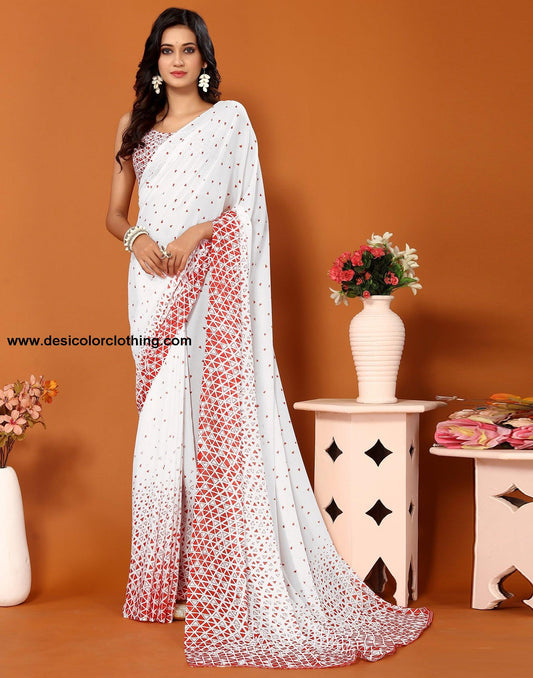 Red Georgette Printed Saree