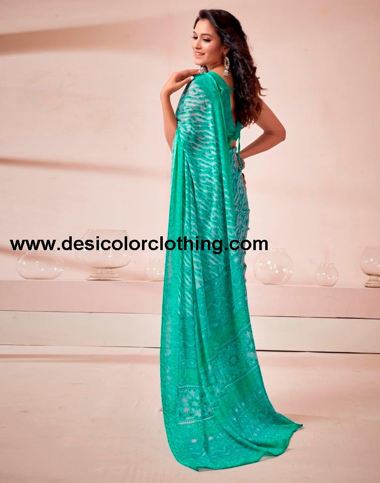 Turquoise Georgette Printed Saree