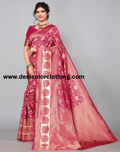 Dark Pink Banarasi Silk Saree