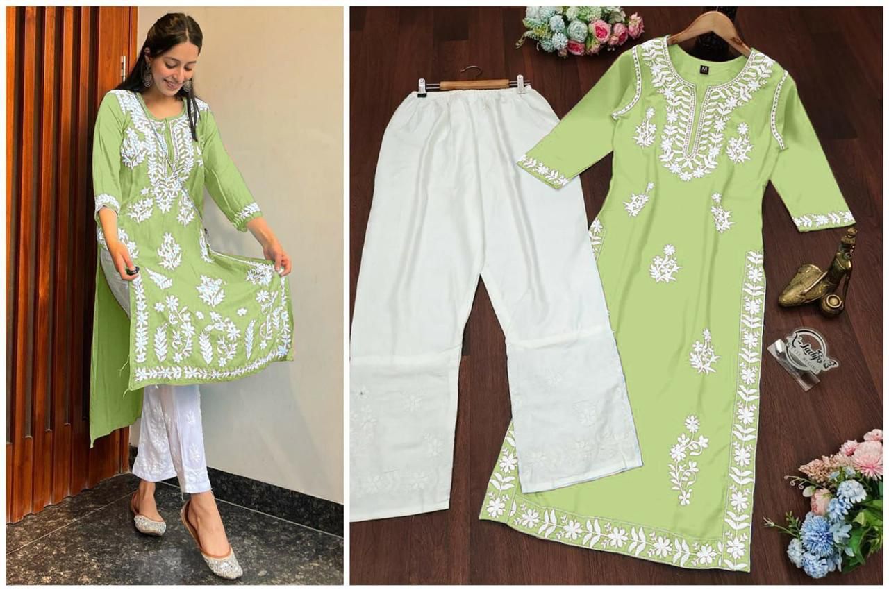 Product Image - Designer Embroidered Kurti & Pant Set for Festive Wear