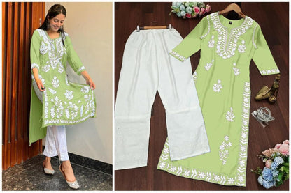 Product Image - Designer Embroidered Kurti & Pant Set for Festive Wear