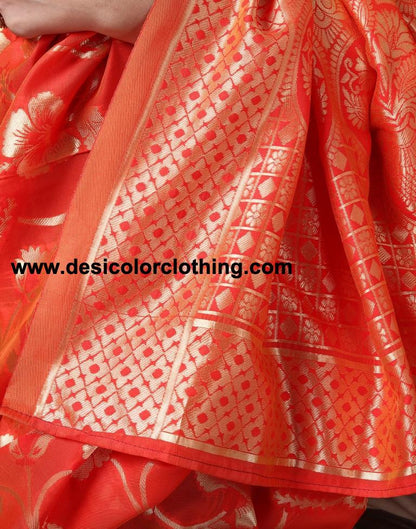 Orange Silk Plain Saree