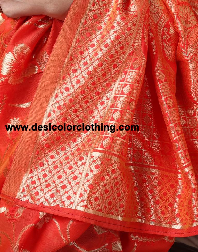 Orange Silk Plain Saree